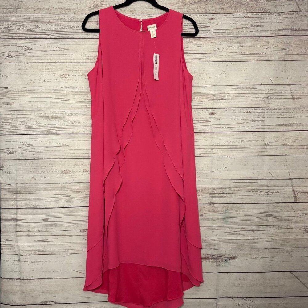 Chico's Ruffled‎ Detail Pink Passion Maxi Dress 2XL NWT